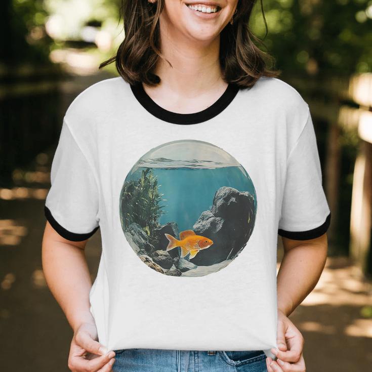 Fish Bowl Frutiger Aero Y2K Retro Vibes Unisex Cotton Ringer T-Shirt