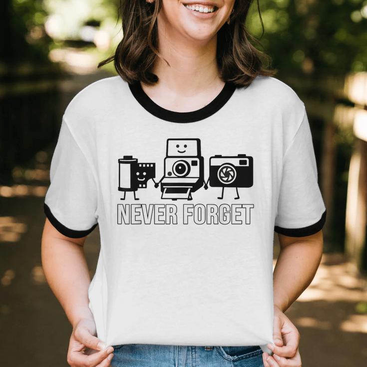 Never Forget Retro Camera Photography Nostalgia Unisex Cotton Ringer T-Shirt Never Forget Retro Camera Photography Nostalgia Unisex Cotton Ringer T-Shirt