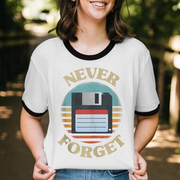 Never Forget Retro Diskette Nostalgia Vintage Unisex Cotton Ringer T-Shirt