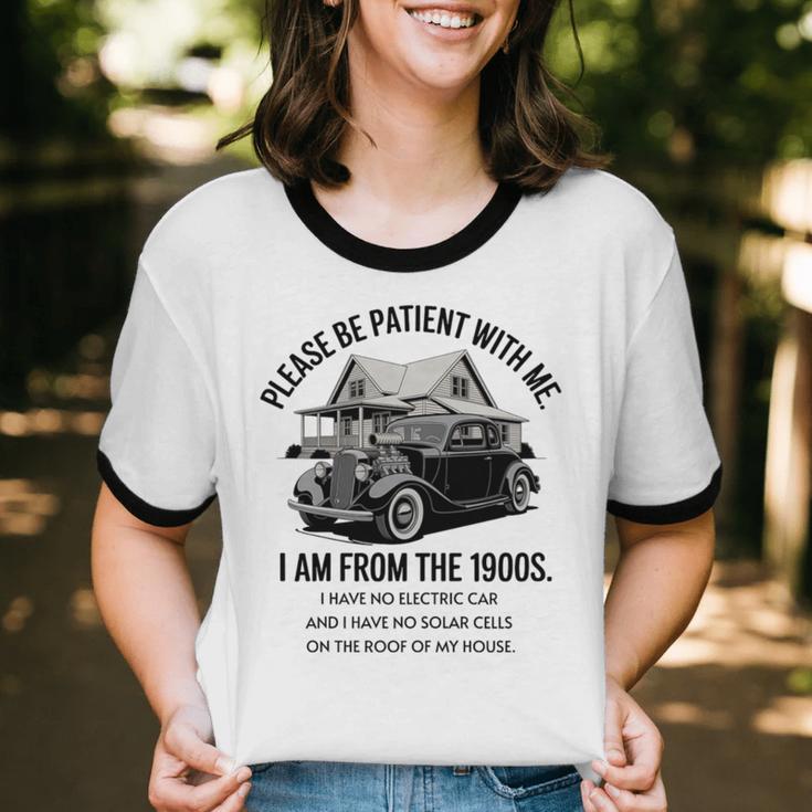 Forgive Me I'm From The 1900s No E-Car No SolarCells Premium Tri-Blend Unisex Cotton Ringer T-Shirt