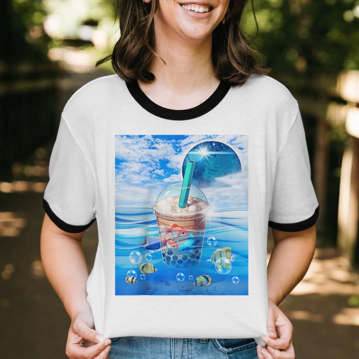 Frutiger Aero Aesthetic Tech Bubble Tea Boba Milktea Fishes Raglan Baseball Tee Unisex Cotton Ringer T-Shirt Frutiger Aero Aesthetic Tech Bubble Tea Boba Milktea Fishes Raglan Baseball Tee Unisex Cotton Ringer T-Shirt