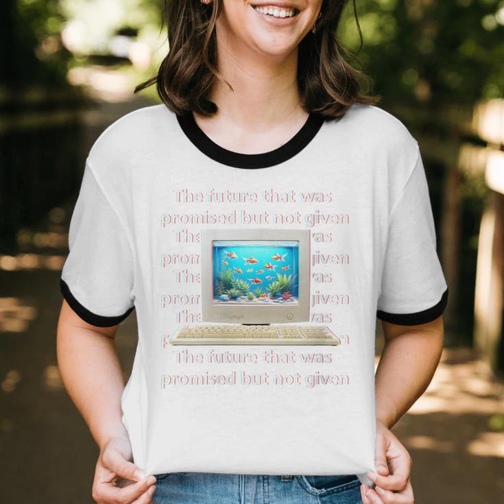 Frutiger Aero Aesthetic Tech The Future That Was Promised Unisex Cotton Ringer T-Shirt