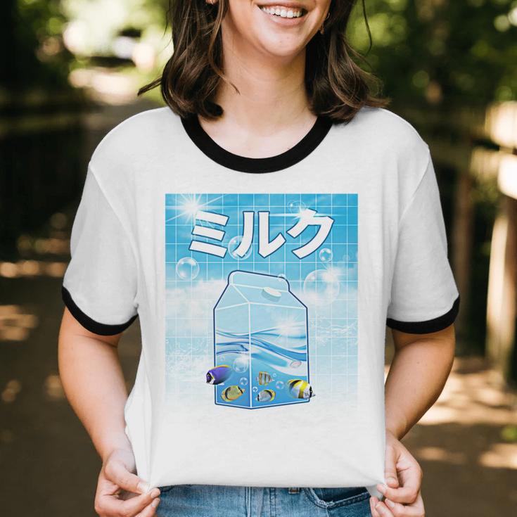 Frutiger Aero Aesthetic Tech Kawaii Milk Underwater Fishes Unisex Cotton Ringer T-Shirt Frutiger Aero Aesthetic Tech Kawaii Milk Underwater Fishes Unisex Cotton Ringer T-Shirt