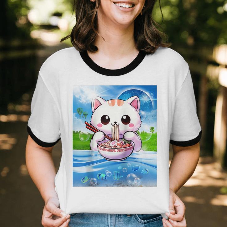 Frutiger Aero Aesthetic Tech Kawaii Ramen Cat Fishes Raglan Baseball Tee Unisex Cotton Ringer T-Shirt Frutiger Aero Aesthetic Tech Kawaii Ramen Cat Fishes Raglan Baseball Tee Unisex Cotton Ringer T-Shirt