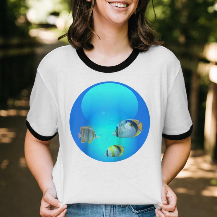 Frutiger Aero Aesthetic Tech Orb Fishes Raglan Baseball Tee Unisex Cotton Ringer T-Shirt