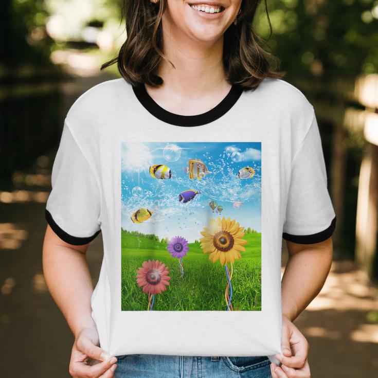 Frutiger Aero Aesthetic Tech Scenery Fishes Sunflower Raglan Baseball Tee Unisex Cotton Ringer T-Shirt Frutiger Aero Aesthetic Tech Scenery Fishes Sunflower Raglan Baseball Tee Unisex Cotton Ringer T-Shirt
