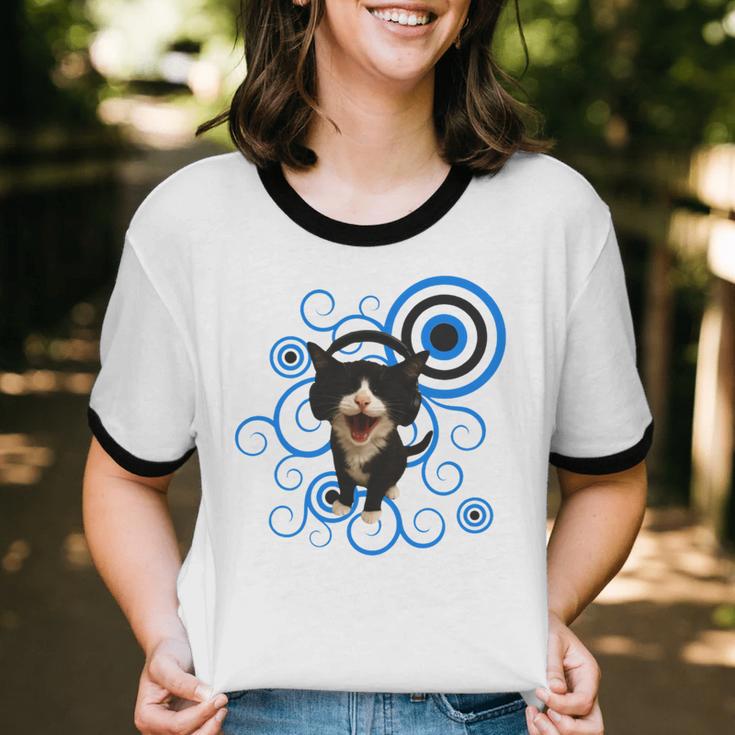 Frutiger Aero Cat Meme Headphone Kitty Cat Lover Unisex Cotton Ringer T-Shirt
