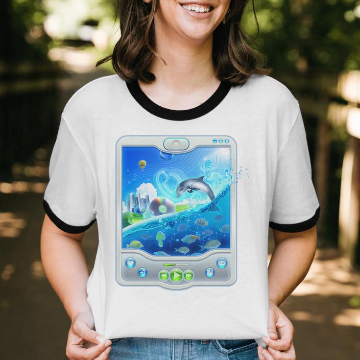 Frutiger Aero Skeuomorphism User Interface Nostalgia Premium Tri-Blend Unisex Cotton Ringer T-Shirt