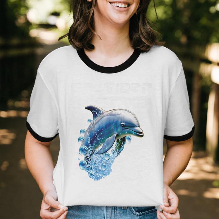 Frutiger Aero Splashy Dolphin Y2k Aesthetic Graphic Premium Unisex Cotton Ringer T-Shirt
