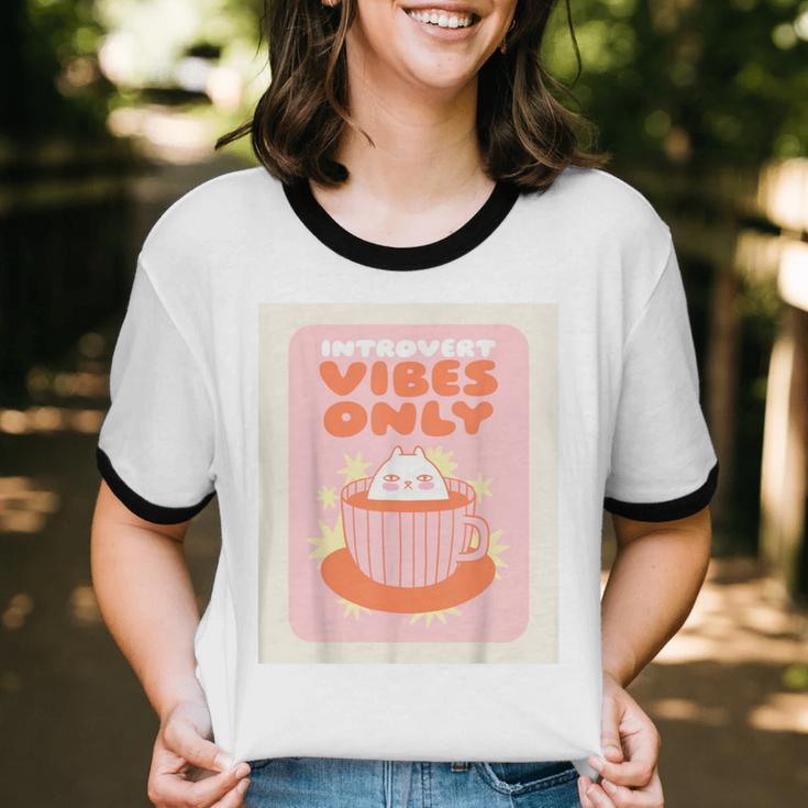 Fun Cool Cute Introvert Cat Character Quote Tea Cup For Men Women Unisex Cotton Ringer T-Shirt
