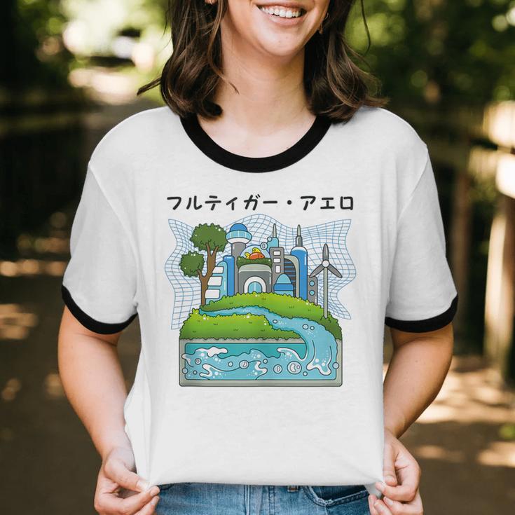 Future City Wind Power Frutiger Aero Y2K Style Ocean Unisex Cotton Ringer T-Shirt