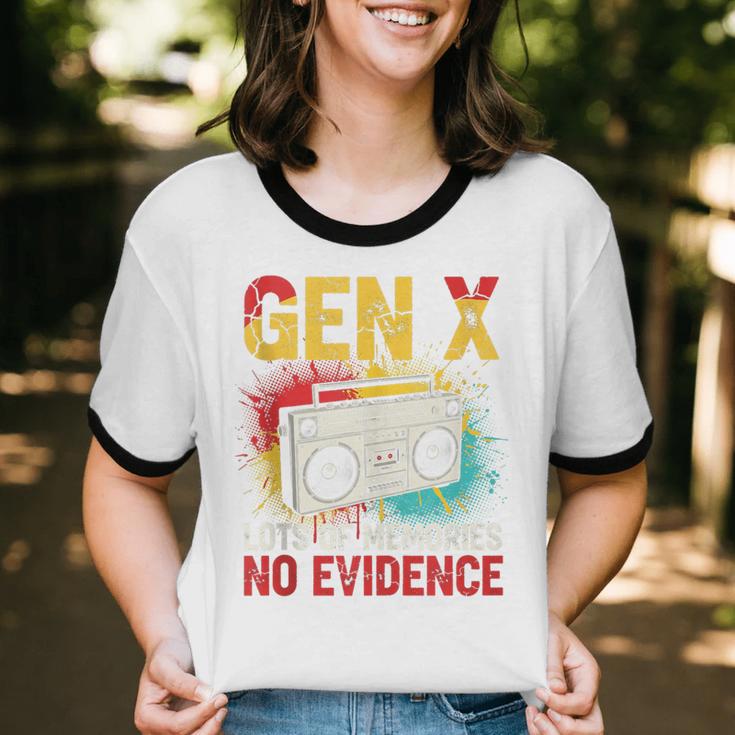 Gen X Lots Of Memories No Evidence Retro Nostalgia Humor Unisex Cotton Ringer T-Shirt