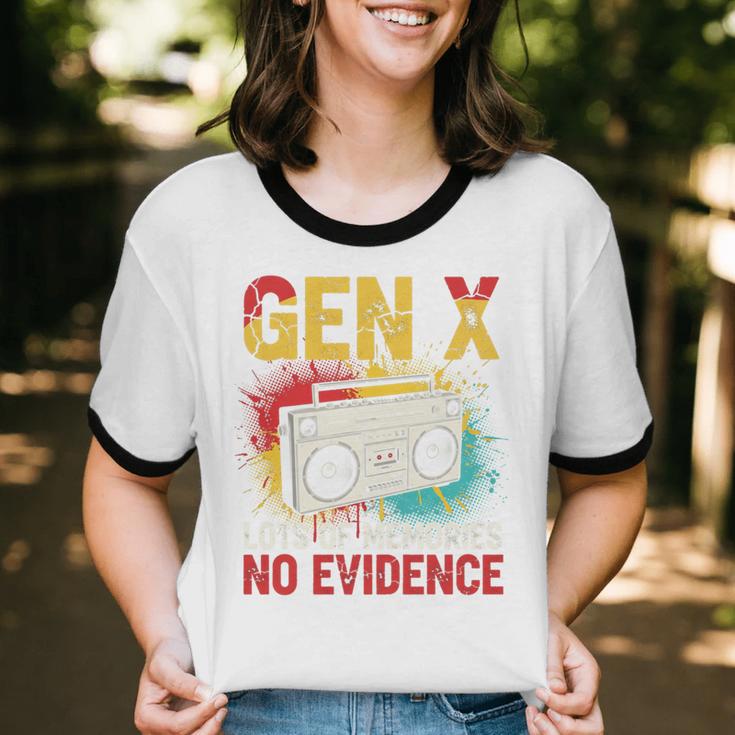 Gen X Lots Of Memories No Evidence Retro Nostalgia Humor Unisex Cotton Ringer T-Shirt