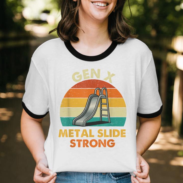 Gen X Slide Strong Generation X Gen Xer Nostalgia Unisex Cotton Ringer T-Shirt