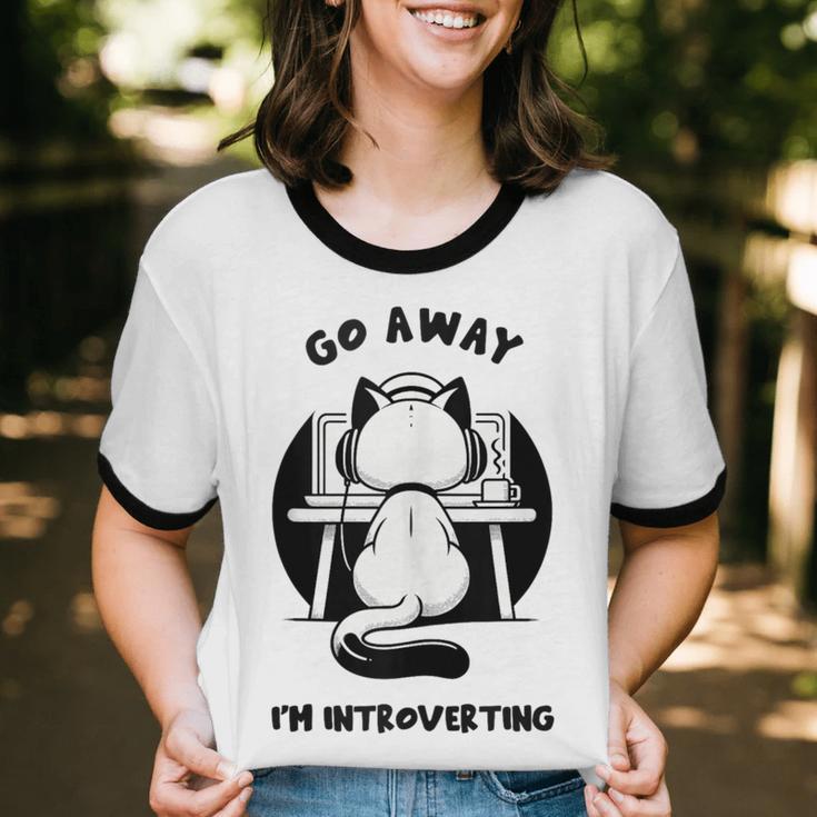 Go Away I'm Introverting Cat With Coffee Unisex Cotton Ringer T-Shirt Go Away I'm Introverting Cat With Coffee Unisex Cotton Ringer T-Shirt