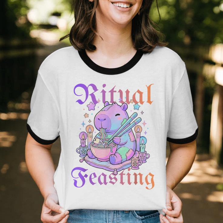 Goth Capybara Ramen Ritual Feasting Soft Introvert Art Unisex Cotton Ringer T-Shirt Goth Capybara Ramen Ritual Feasting Soft Introvert Art Unisex Cotton Ringer T-Shirt