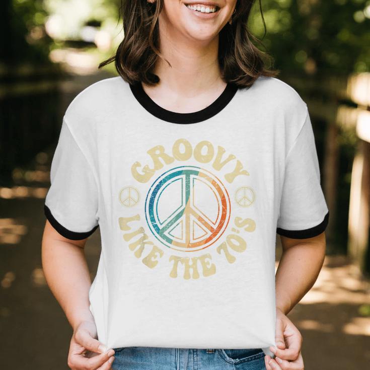 Groovy Like The 70s Peace Aesthetic Nostalgia 1970's Retro Unisex Cotton Ringer T-Shirt Groovy Like The 70s Peace Aesthetic Nostalgia 1970's Retro Unisex Cotton Ringer T-Shirt