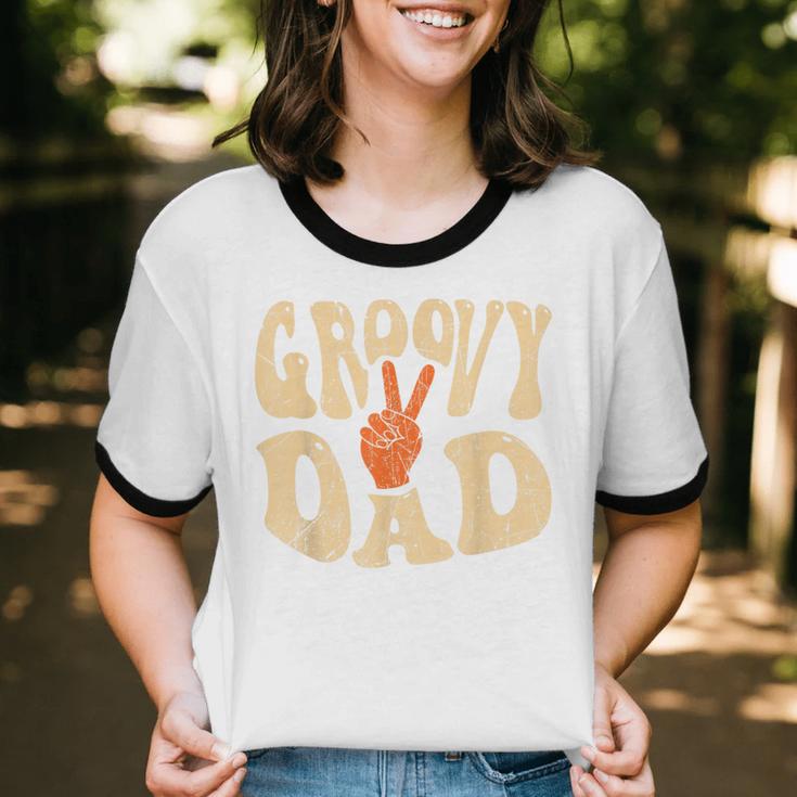 Groovy Dad 70s Aesthetic Nostalgia 1970's Retro Dad Unisex Cotton Ringer T-Shirt
