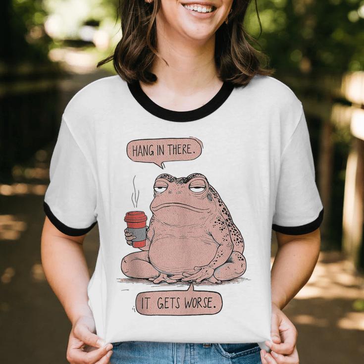Hang In There It Gets Worse Introverts Anti Valentines Day Unisex Cotton Ringer T-Shirt