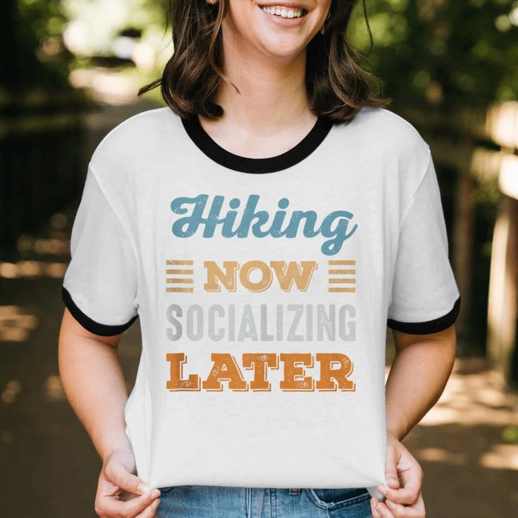 Hiking Now Minimal Socializing Introvert Vintage Unisex Cotton Ringer T-Shirt Hiking Now Minimal Socializing Introvert Vintage Unisex Cotton Ringer T-Shirt