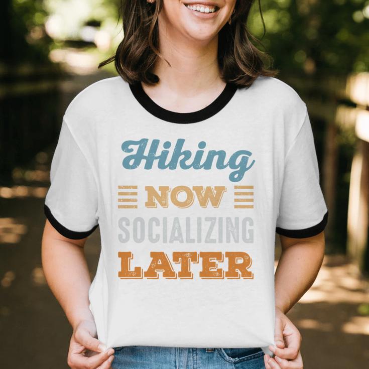 Hiking Now Minimal Socializing Introvert Vintage Unisex Cotton Ringer T-Shirt Hiking Now Minimal Socializing Introvert Vintage Unisex Cotton Ringer T-Shirt