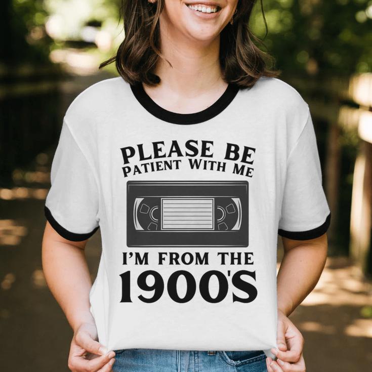 Over The Hill Please Be Patient I'm From The 1900s VHS Premium Tri-Blend Unisex Cotton Ringer T-Shirt