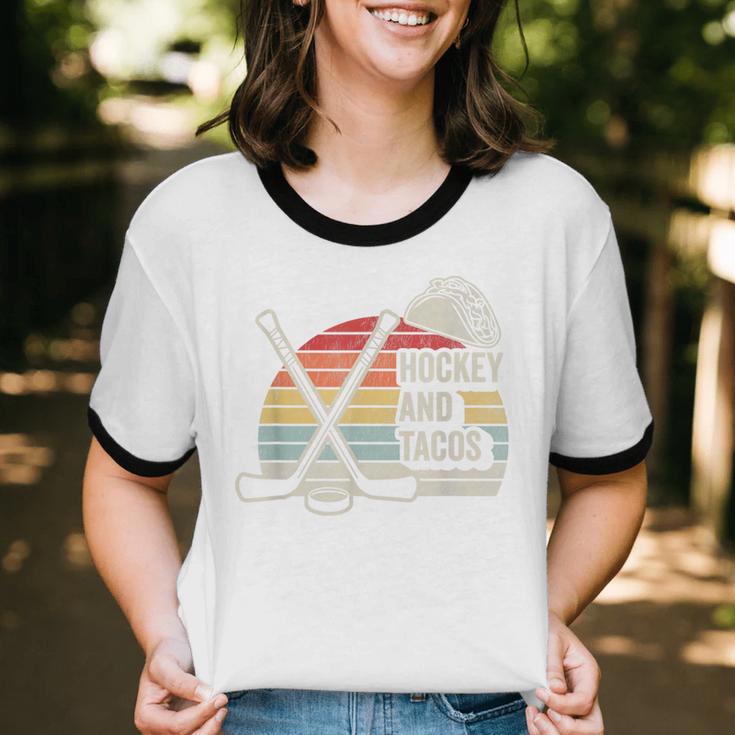 Hockey And Tacos Retro Nostalgia Lovers Unisex Cotton Ringer T-Shirt Hockey And Tacos Retro Nostalgia Lovers Unisex Cotton Ringer T-Shirt