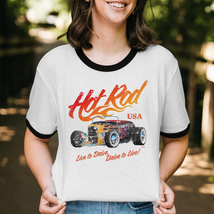 Hotrod Vintage Style Car Nostalgia Hotrod Distressed Premium Tri-Blend Unisex Cotton Ringer T-Shirt
