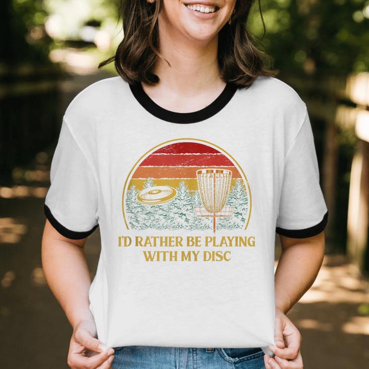 Id Rather Be Playing With My Disc Introvert Disc Golf Unisex Cotton Ringer T-Shirt