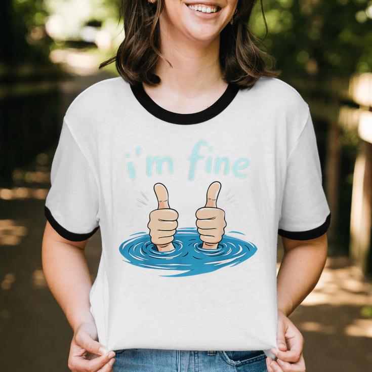 I'm Fine Drowning Thumbs Up Introvert Meme Humor Unisex Cotton Ringer T-Shirt