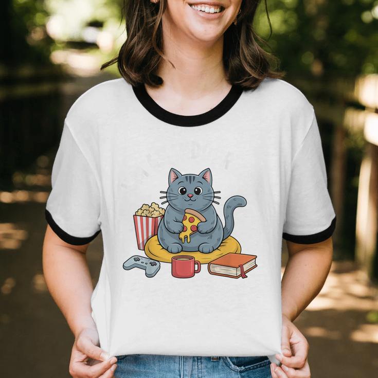 I'm An Indoor Cat Introvert Pizza Popcorn Book Gamer Cat Unisex Cotton Ringer T-Shirt