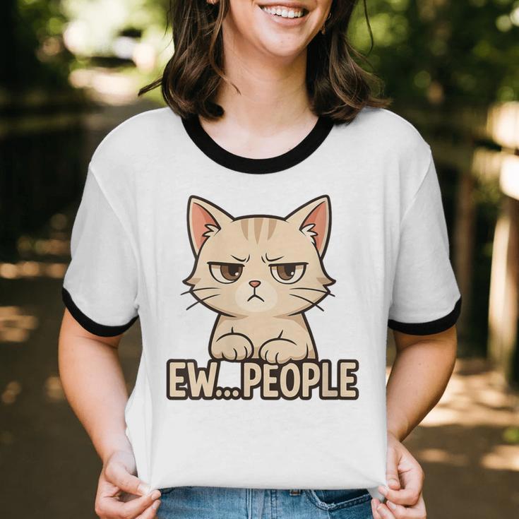 Introvert Anime Cat Ew People Unisex Cotton Ringer T-Shirt