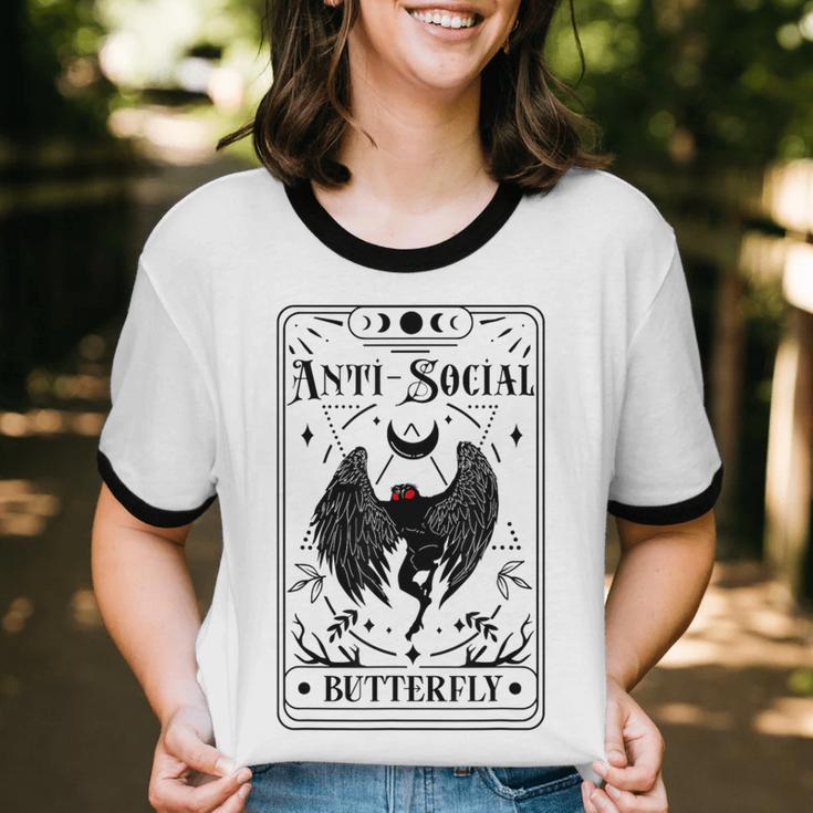 Introvert Apparel Emporium Mothman Tarot Card Antisocial Butterfly Cryptozoologist -Adults Grey Unisex Cotton Ringer T-Shirt Introvert Apparel Emporium Mothman Tarot Card Antisocial Butterfly Cryptozoologist -Adults Grey Unisex Cotton Ringer T-Shirt