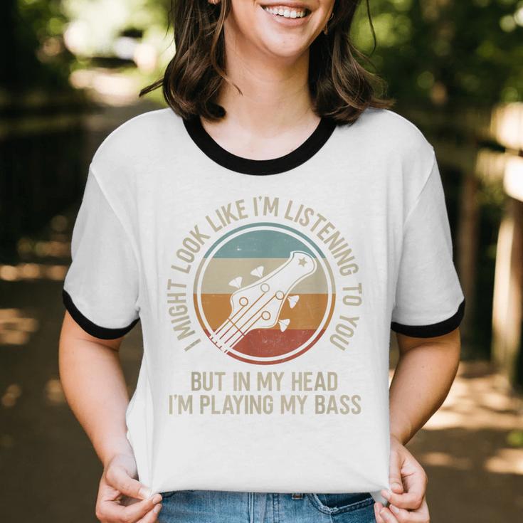 Introvert Bass Guitarist Musician Playing Bass Guitar Unisex Cotton Ringer T-Shirt