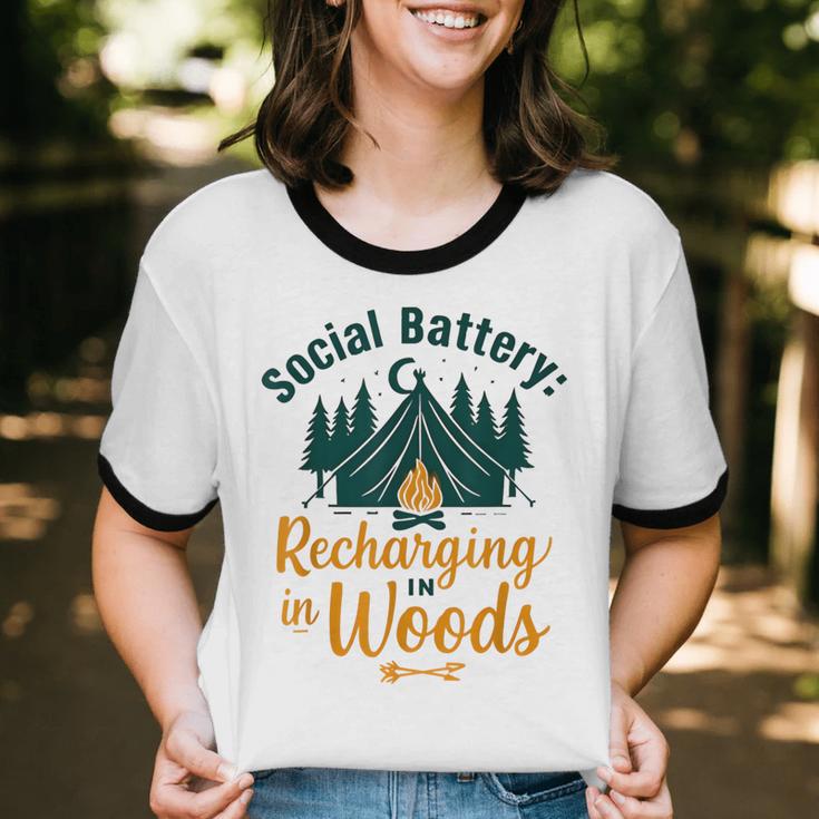Introvert Camping Social Battery Recharging In The Woods Unisex Cotton Ringer T-Shirt Introvert Camping Social Battery Recharging In The Woods Unisex Cotton Ringer T-Shirt