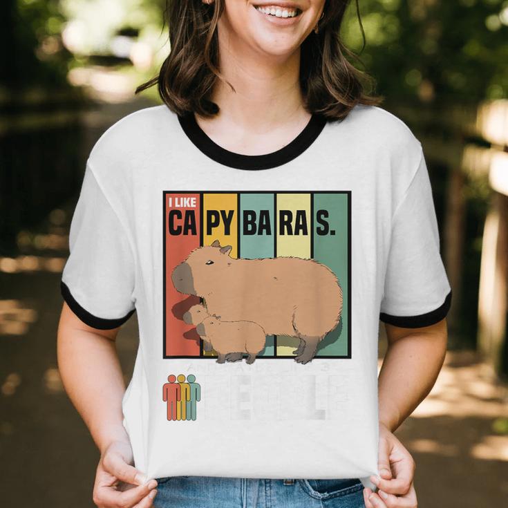 Introvert Capybara Rodent Animal Lover Antisocial Retro Unisex Cotton Ringer T-Shirt