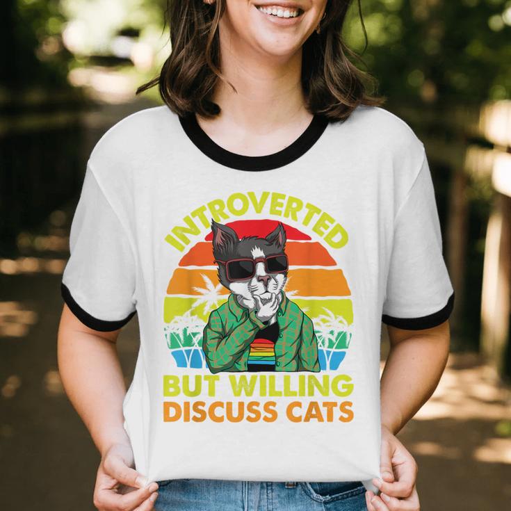 Introvert Cats Sarcasm Cat Lover Introverts Unisex Cotton Ringer T-Shirt