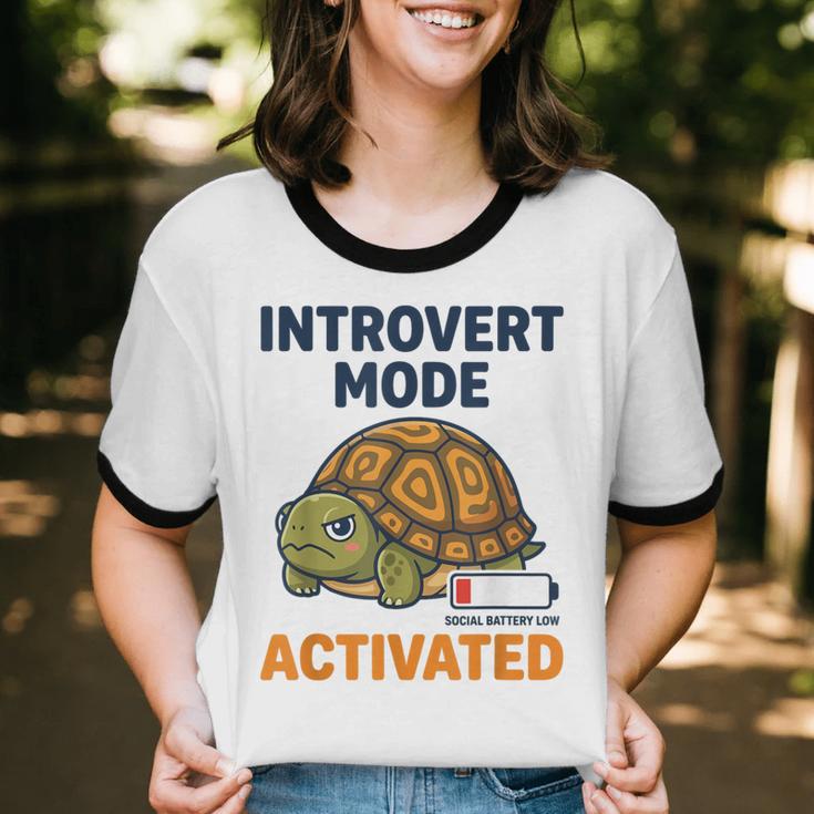 Introvert Mode Activated Low Social Battery Box Turtle Unisex Cotton Ringer T-Shirt Introvert Mode Activated Low Social Battery Box Turtle Unisex Cotton Ringer T-Shirt