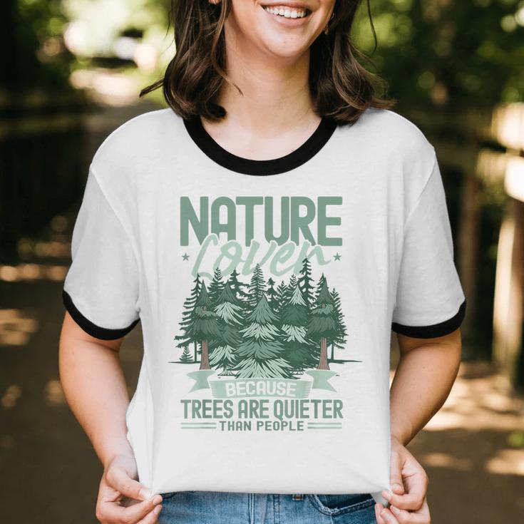 Introvert Nature Lover Introverted Forest Lover & Tree Unisex Cotton Ringer T-Shirt