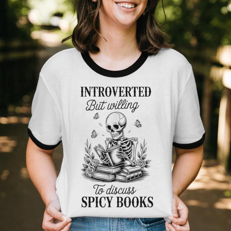 Introvert Read Spicy Books Lover Bookworm Skeleton Reading Unisex Cotton Ringer T-Shirt Introvert Read Spicy Books Lover Bookworm Skeleton Reading Unisex Cotton Ringer T-Shirt