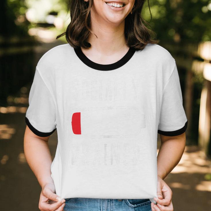 Introvert Socially Drained Battery Unisex Cotton Ringer T-Shirt