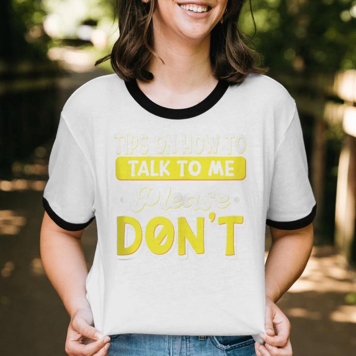 Introvert Tips On How To Talk To Me Please Don't Antisocial Unisex Cotton Ringer T-Shirt Introvert Tips On How To Talk To Me Please Don't Antisocial Unisex Cotton Ringer T-Shirt