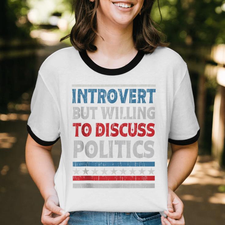 Introvert But Willing To Discuss Politics USA Elections 2024 Unisex Cotton Ringer T-Shirt
