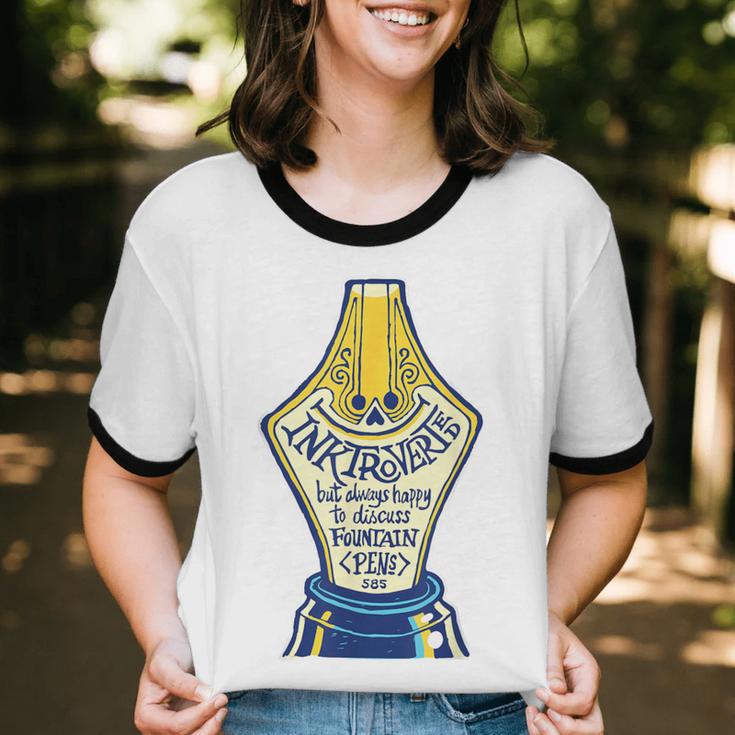Introverted Fountain Pen Enthusiast Smiling Face Unisex Cotton Ringer T-Shirt Introverted Fountain Pen Enthusiast Smiling Face Unisex Cotton Ringer T-Shirt