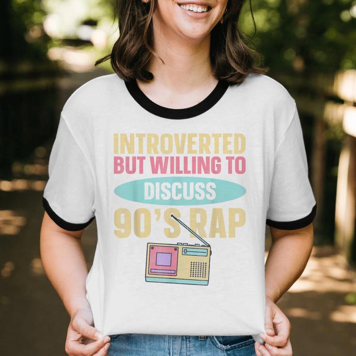 Introverted But Willing To Discuss 90's Rap Unisex Cotton Ringer T-Shirt Introverted But Willing To Discuss 90's Rap Unisex Cotton Ringer T-Shirt