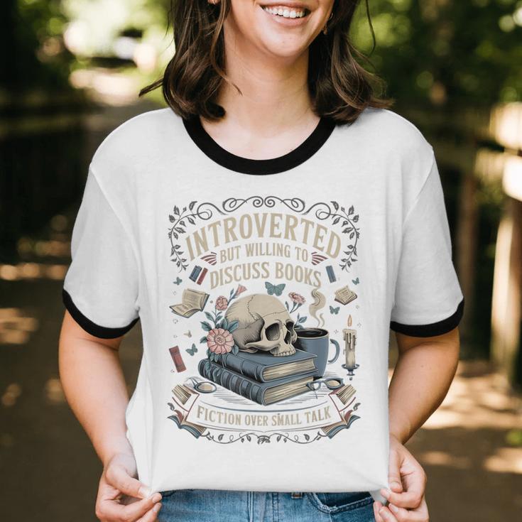 Introverted But Willing To Discuss Books Club Cozy Aesthetic Unisex Cotton Ringer T-Shirt