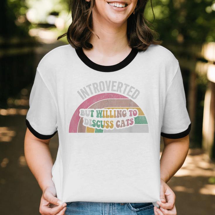 Introverted But Willing To Discuss Cats Rainbow Unisex Cotton Ringer T-Shirt Introverted But Willing To Discuss Cats Rainbow Unisex Cotton Ringer T-Shirt