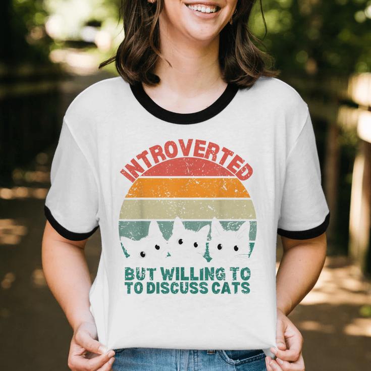 Introverted But Willing To Discuss Cats Unisex Cotton Ringer T-Shirt
