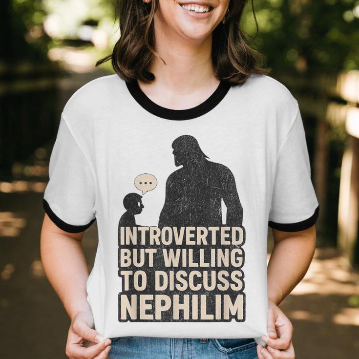 Introverted But Willing To Discuss Nephilim Tee Unisex Cotton Ringer T-Shirt