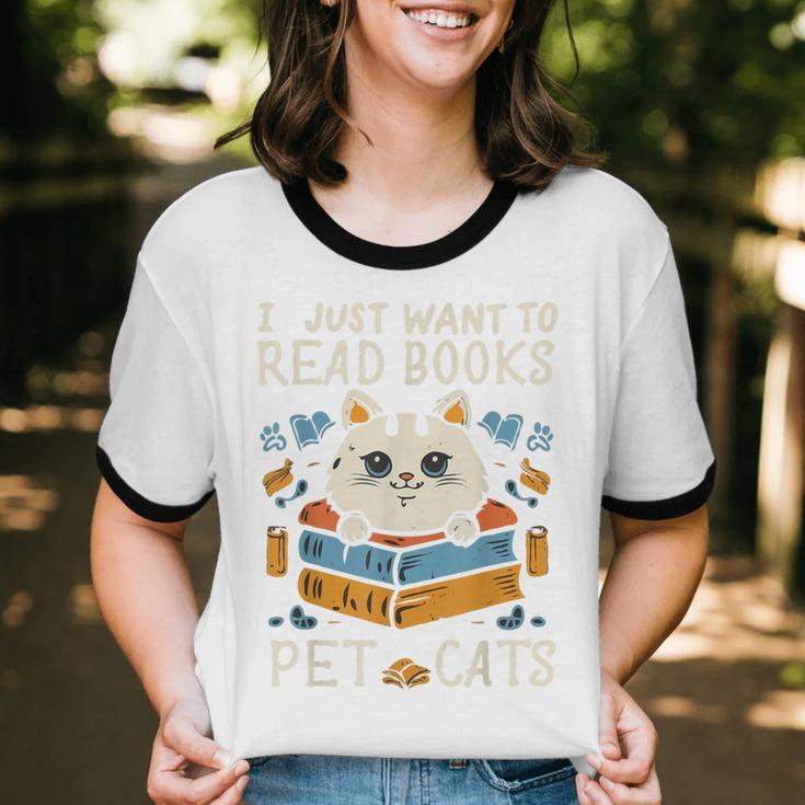 I Just Want To Read Books And Pet Cats Introvert Unisex Cotton Ringer T-Shirt I Just Want To Read Books And Pet Cats Introvert Unisex Cotton Ringer T-Shirt